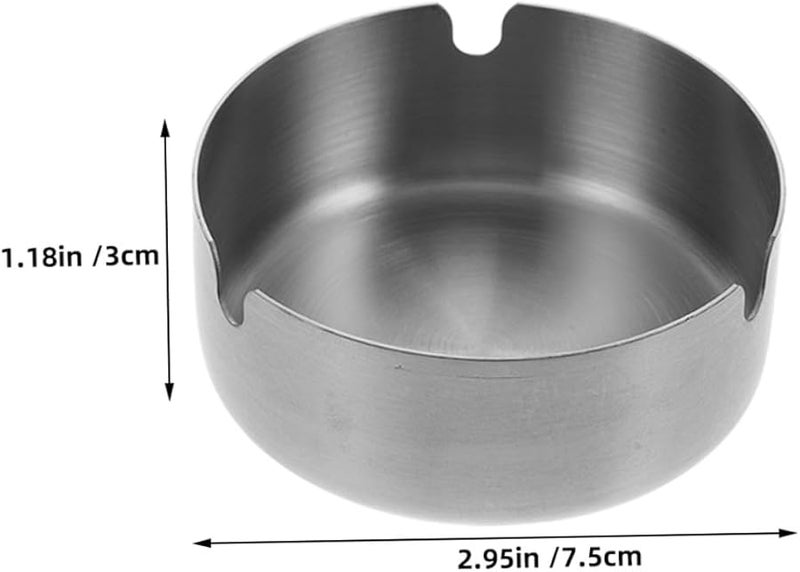 قطعتان 8 سم صحن رماد دائري من الفولاذ المقاوم للصدأ داخلي خارجي محمول حامل رماد لسطح المكتب - Image 2